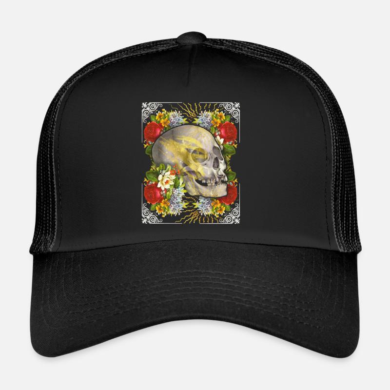 Crâne crâne crâne avec roses vintage Casquette trucker 