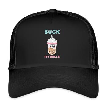 Bubble Tea Lustiger Kawaii Bubble Milk Boba Tee - Trucker Cap - Schwarz/Schwarz - Vorne