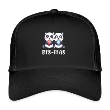 Bubble Tea Lustiger Kawaii Bubble Milk Boba Tee - Trucker Cap - Schwarz/Schwarz - Vorne