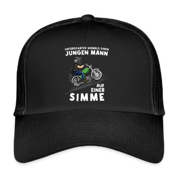 Lustiger Spruch Simson Driver S50 S51 Simme Moped - Trucker Cap - Schwarz/Schwarz - Vorne