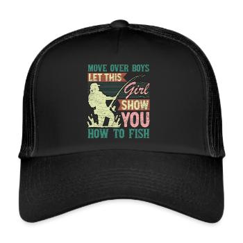 Angeln Fischen Anglerin - Trucker Cap - Schwarz/Schwarz - Vorne