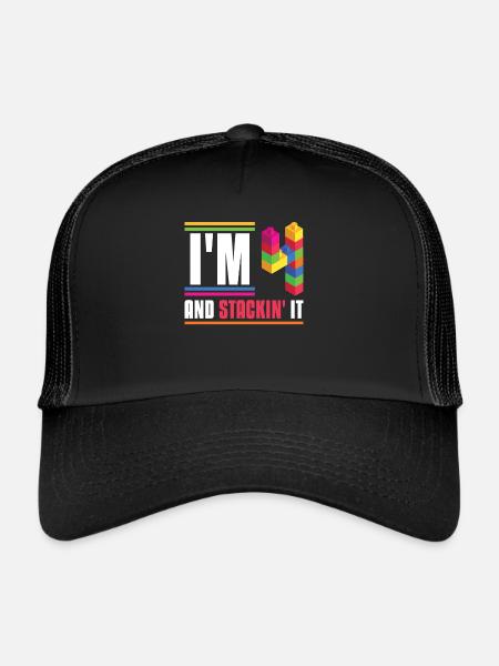 Kinderblock-gebäude-geburtstagsdesign Für - Casquette trucker  - noir/noir - Devant
