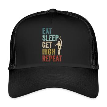 Essen, schlafen, high werden, Holzfäller wiederholen - Trucker Cap - Schwarz/Schwarz - Vorne