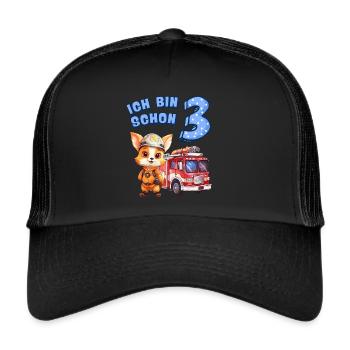 3. Geburtstag Jungen Fuchs Feuerwehrauto 3 Jahre - Trucker Cap - Schwarz/Schwarz - Vorne