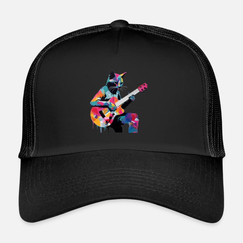 Cat playing guitar Trucker Cap