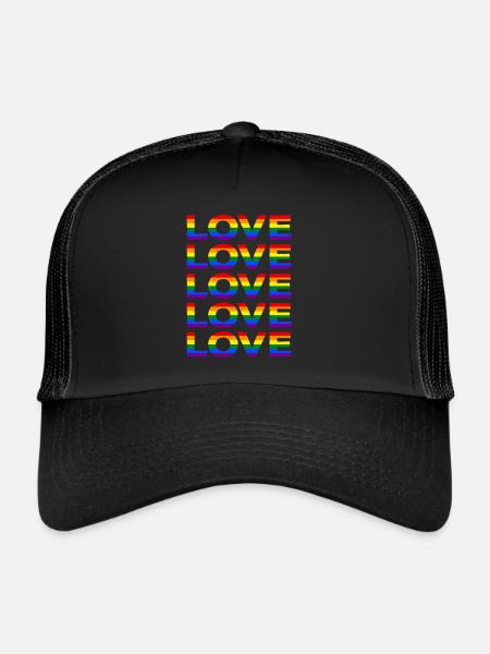 Pride LGBT LGBTQ Rainbow Flag Love CSD Gift - Trucker Cap - black/black - Front