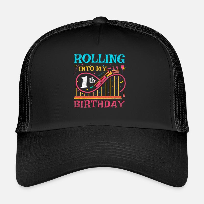 Roller Coaster Kid - Rolling Into My 1st Birthday - Casquette trucker  - noir/noir