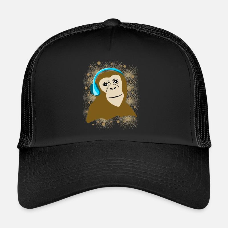 Monkey listens to music monkey - Trucker Cap - black/black