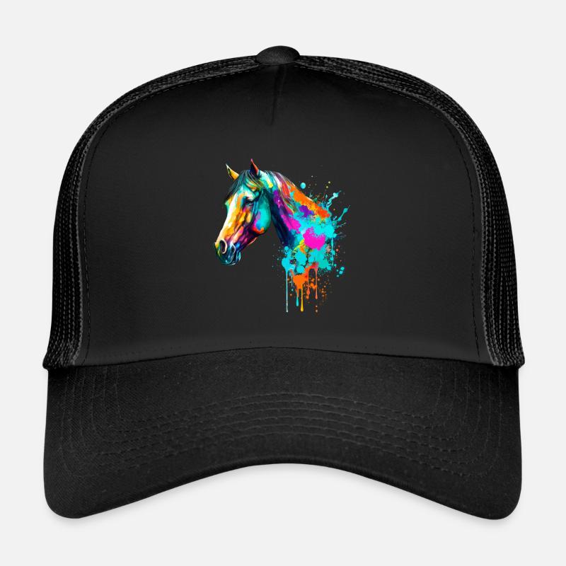 Pferd in Aquarell - Trucker Cap - Schwarz/Schwarz