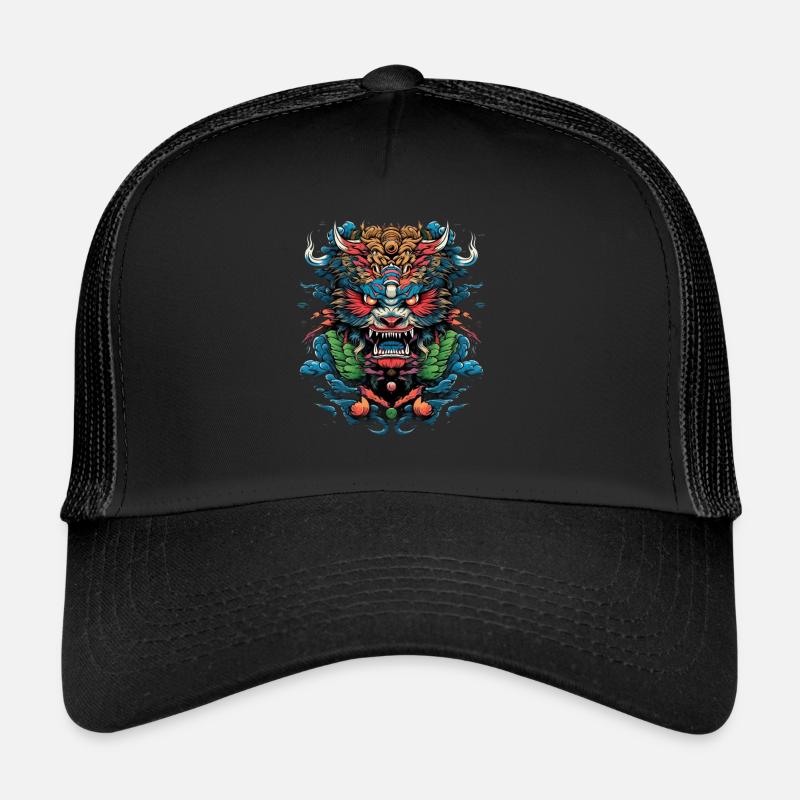 Asiatisch Drache Anime Japanisch Samurai - Trucker Cap - Schwarz/Schwarz
