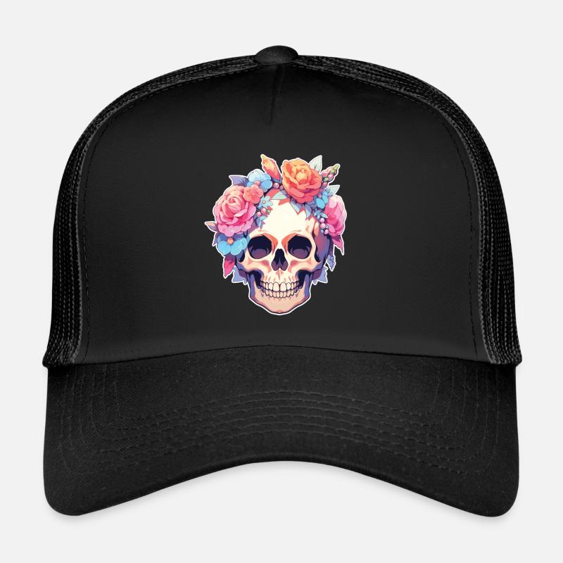 Crânes Crâne Fleurs Fleur Crâne Crâne Casquette trucker 