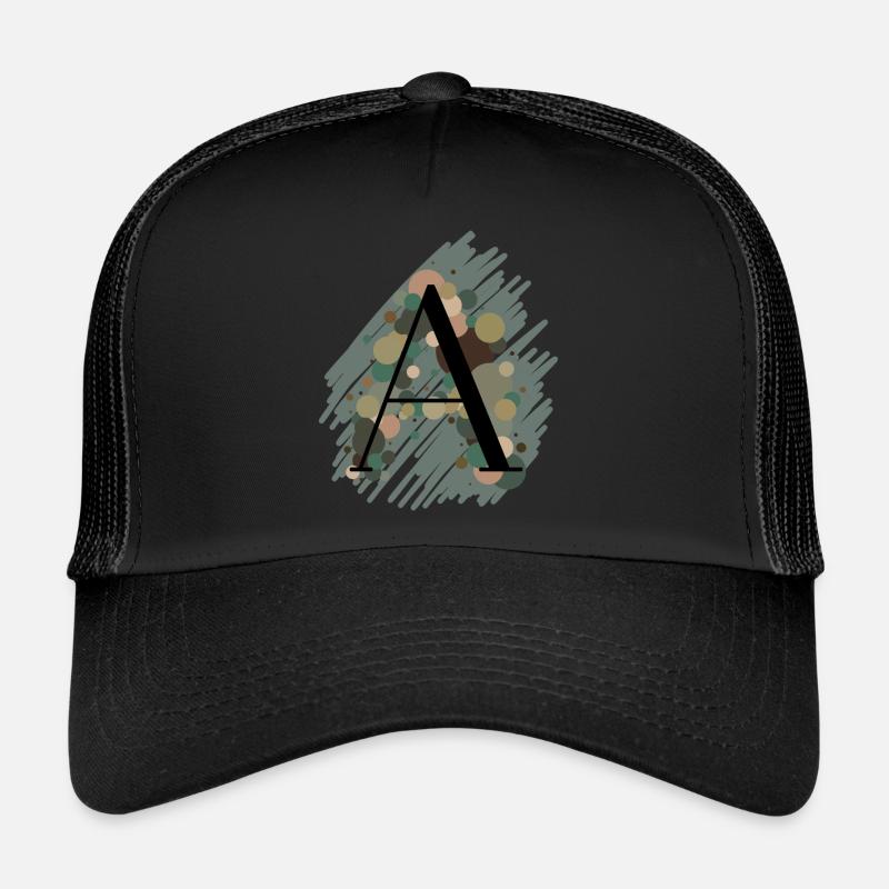 Buchstabe A - grün - Trucker Cap - Schwarz/Schwarz
