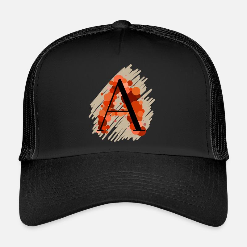Buchstabe A - rot orange - Trucker Cap - Schwarz/Schwarz