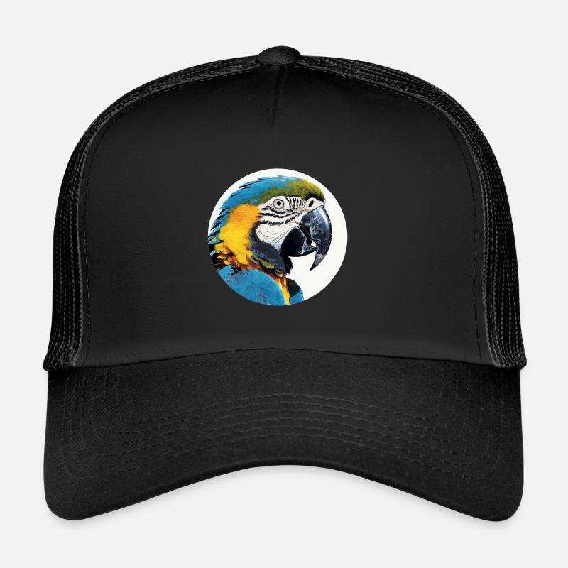 Blau-Gold Ara - Trucker Cap - Schwarz/Schwarz