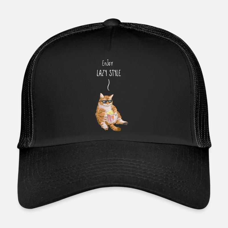 Fette Katze, die Popcorn isst - Trucker Cap - Schwarz/Schwarz