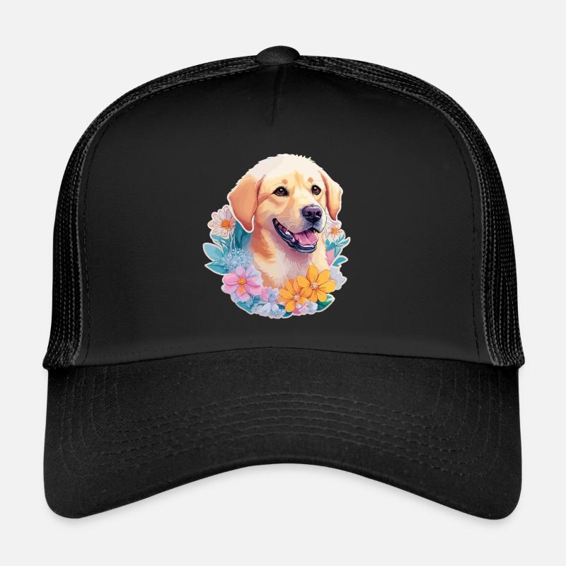 Chien Labrador Retriever avec motif de couronne de fleurs Casquette trucker 