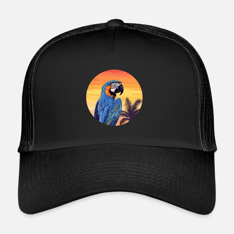Blau-Gold Ara - Trucker Cap - Schwarz/Schwarz