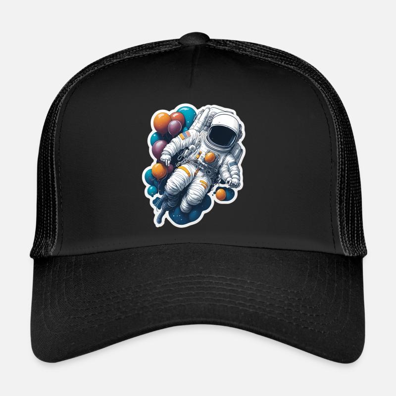 Cooler Astronaut im Weltall - Trucker Cap - Schwarz/Schwarz