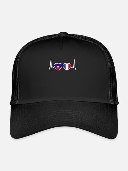 Haïti France heartbeat flag haïtien - Casquette trucker  - noir/noir - Devant