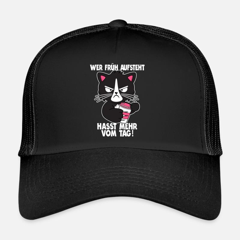 Morgenmuffel Langschläfer Büro Humor Geschenk - Trucker Cap - Schwarz/Schwarz