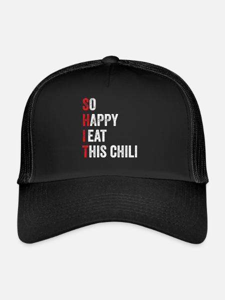Drôle si heureux que je mange ce peps épicé chaud et mignon - Casquette trucker  - noir/noir - Devant