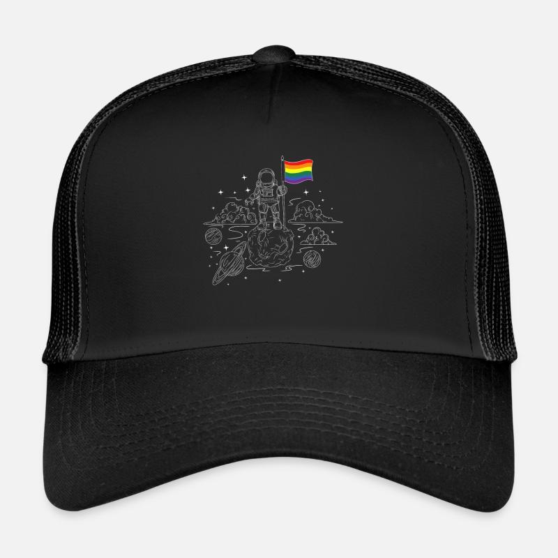 Regenbogen Flagge All Weltraum Astronaut LGBTQ - Trucker Cap - Schwarz/Schwarz