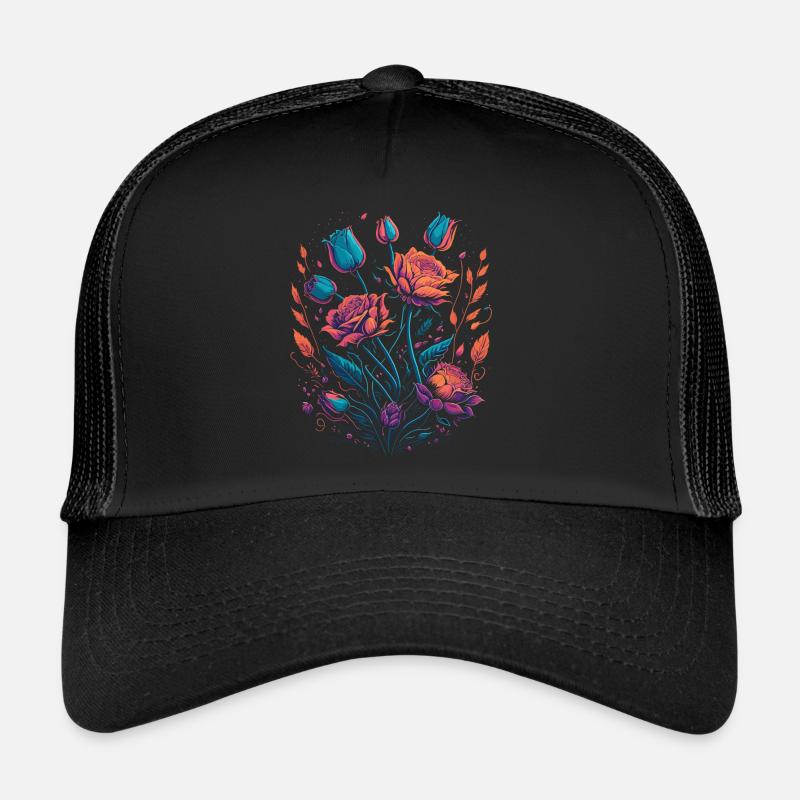 Bouquet de fleurs de roses néon Casquette trucker 