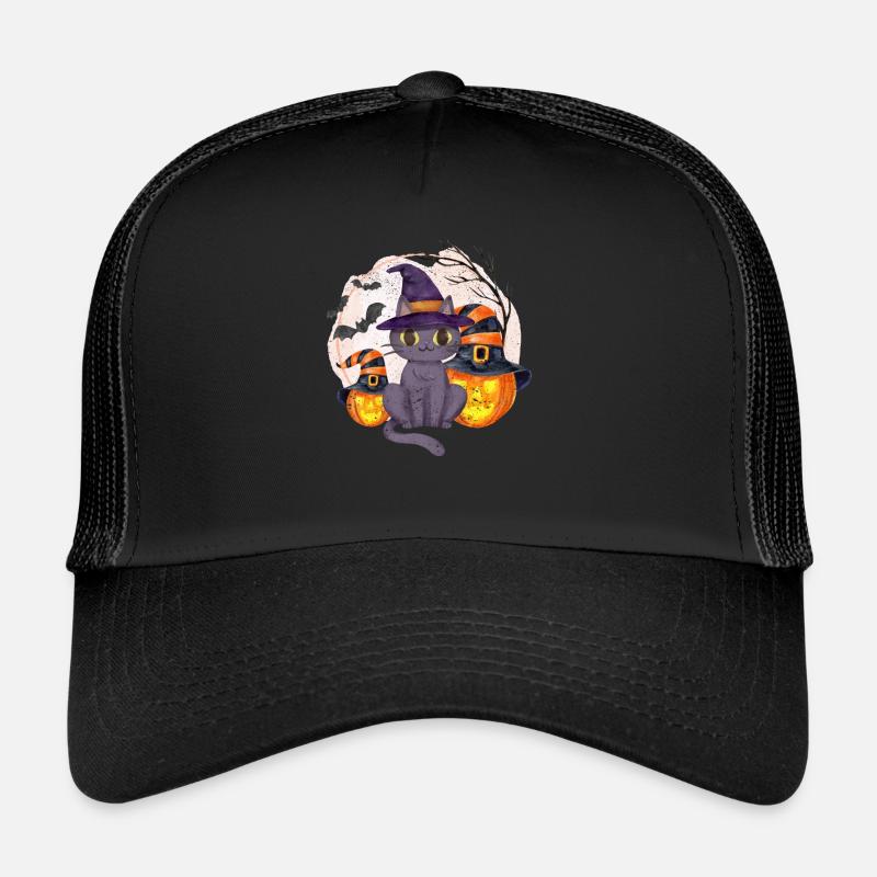 Halloween Mignon Chat Citrouille Chapeau de Sorcière Drôle Casquette trucker 