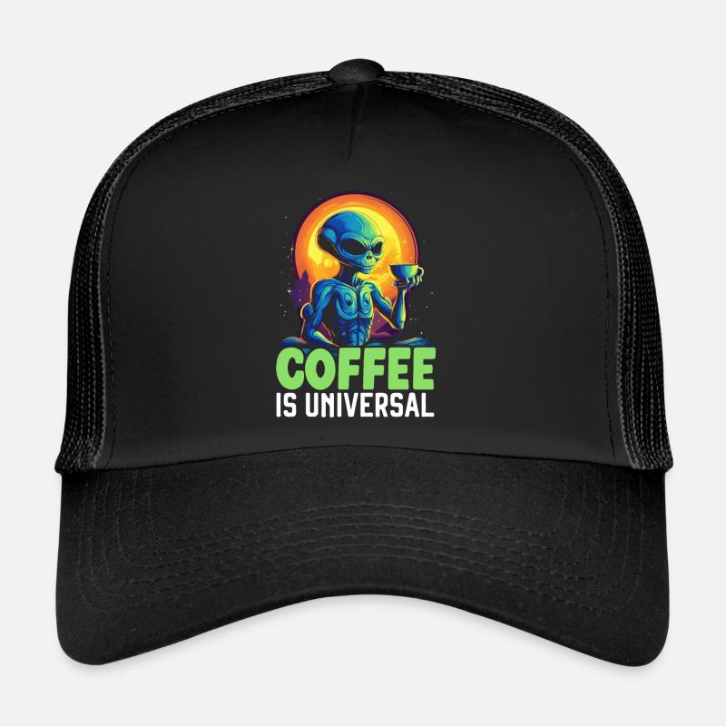 Alien Coffee Lover Caffeine UFO Extraterrestrial Trucker Cap