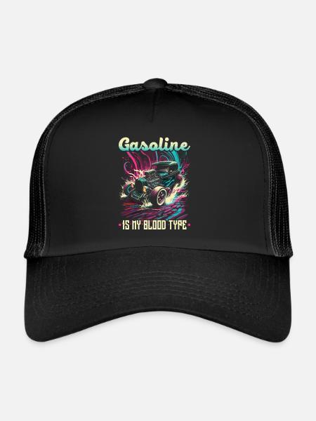 L’essence Hot Rod est mon groupe sanguin, rat de voiture musculaire - Casquette trucker  - noir/noir - Devant