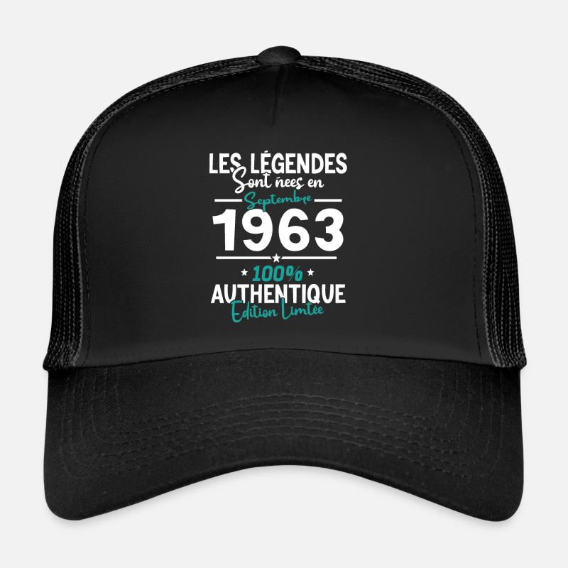 Cadeau Anniversaire septembre 1963 60 ans - Casquette trucker  - noir/noir