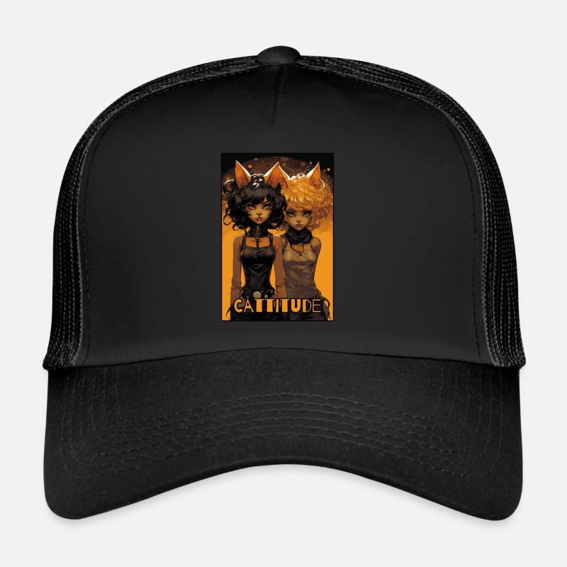 Cattitude: Two Cat Girls Trucker Cap