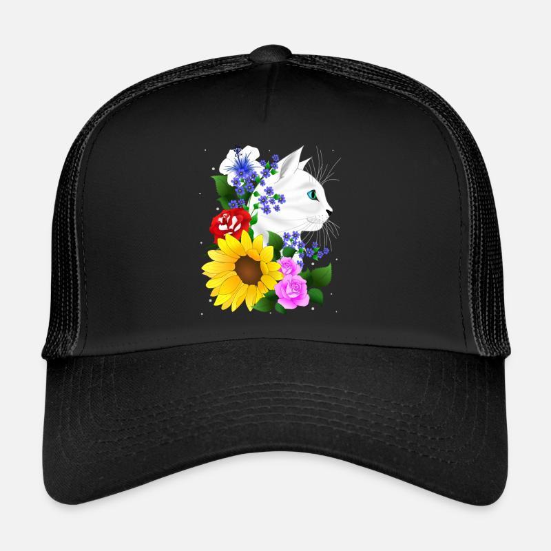 Cat Cat Kitten Flowers Blossoms Cat Cat Trucker Cap