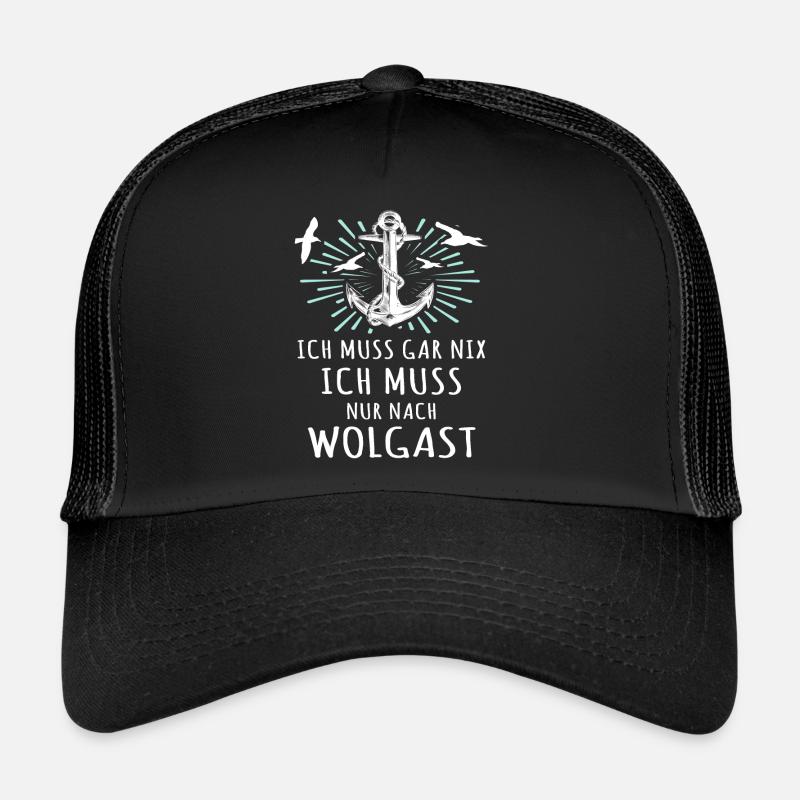 Wolgast Sprüche Wolgaster Spruch - Trucker Cap - Schwarz/Schwarz