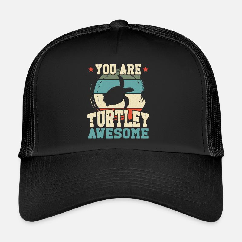 Sea Turtle Tortoise Pun Retro - Trucker Cap - Schwarz/Schwarz