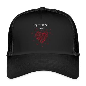 Gitarristin mit Herz Gitarre Musikverein Musikerin - Trucker Cap - Schwarz/Schwarz - Vorne