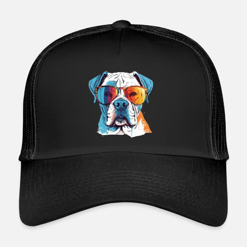 Deutscher Boxer Hund mit Sonnenbrille - Trucker Cap - Schwarz/Schwarz