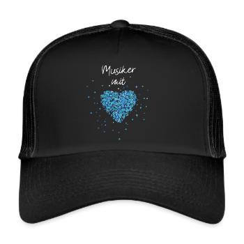 Musiker mit Herz Musik Musikunterricht Musikverein - Trucker Cap - Schwarz/Schwarz - Vorne