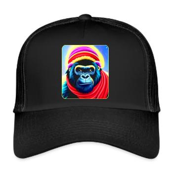 Cool gorilla with winter hat - Trucker Cap - black/black - Front
