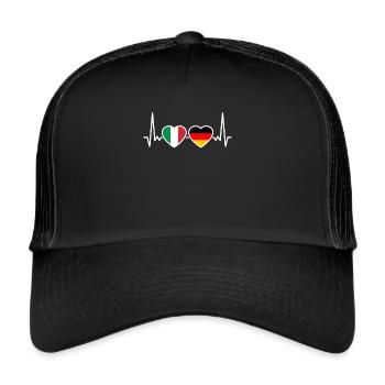Italien Deutschland Herzschlag Flagge Deutsch - Trucker Cap - Schwarz/Schwarz - Vorne