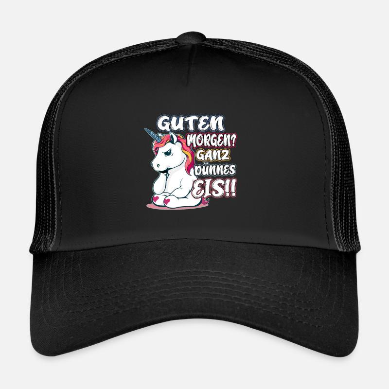 Guten Morgen? Ganz dünnes Eis! Freches Einhorn - Trucker Cap - Schwarz/Schwarz