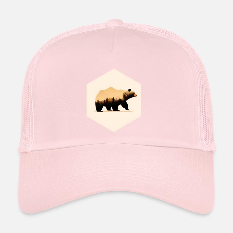 Silhouette Bear Forest, Bear with Trees, Pine Forest Trucker Cap