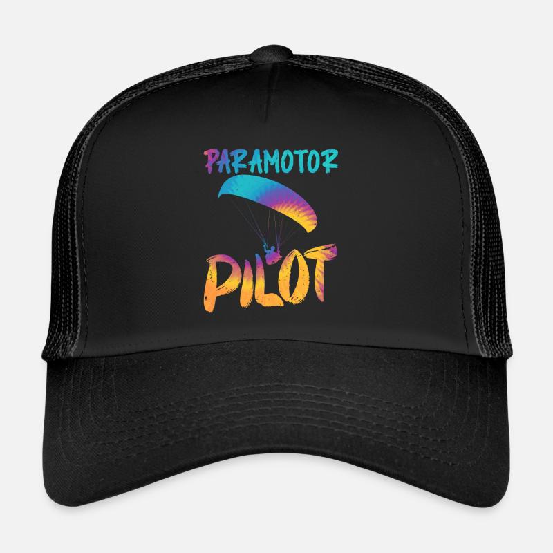 Paramotor Pilot Gleitschirmflieger Shirt - Trucker Cap - Schwarz/Schwarz