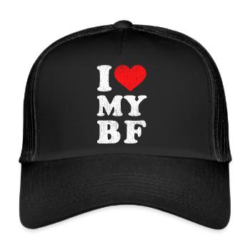 Distressed I Heart My Boyfriend Apparel I Love My - Trucker Cap - black/black - Front