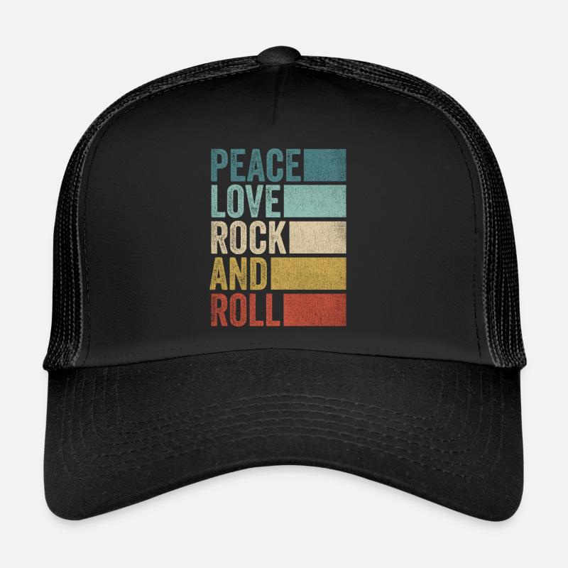 Vintage Retro Frieden Liebe Rock And Roll - Trucker Cap - Schwarz/Schwarz