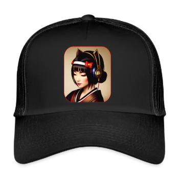 Modern geisha with headphones - Trucker Cap - black/black - Front