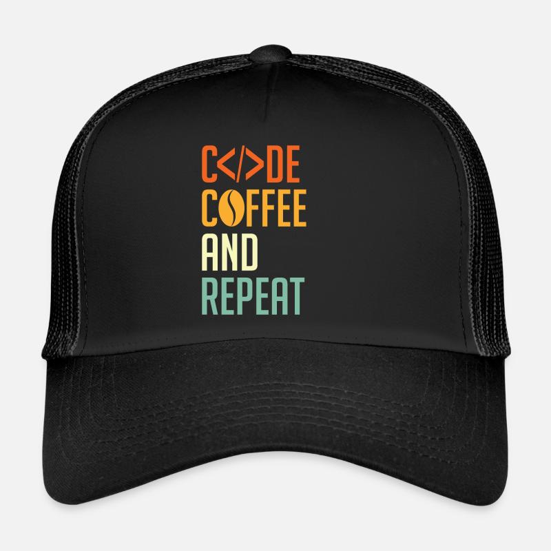 Codeur Spruch Code Café et Répéter Casquette trucker 