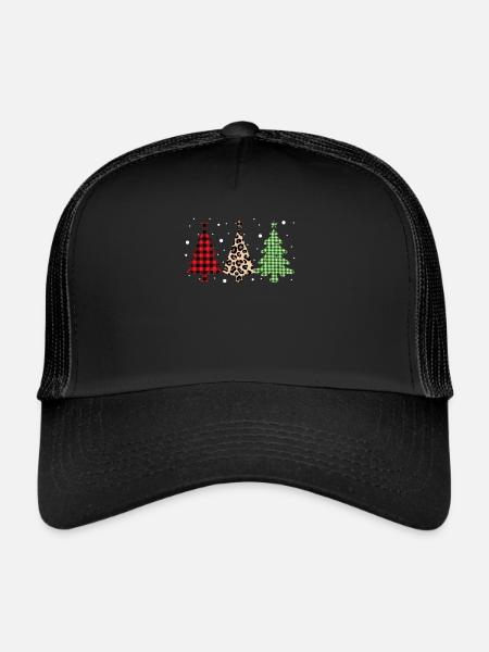 Merry Christmas Buffalo Trees Leopard Plaid Print - Trucker Cap - black/black - Front