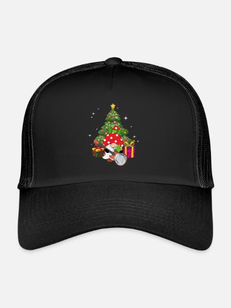 Bass Guitar Player Gnome Funny Christmas Tree - Trucker Cap - black/black - Front