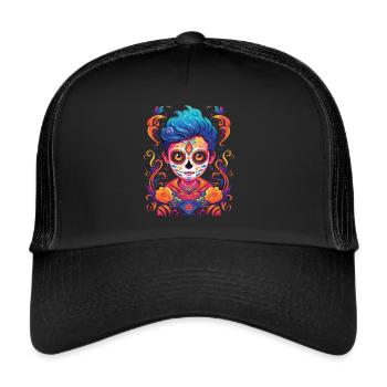 Dia de los Muertos Sugar Skull Mexikanischer Feiertag - Trucker Cap - Schwarz/Schwarz - Vorne